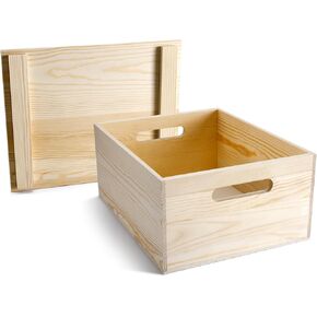 Wooden Storage Box 15 x 12 x 7 Inches Wooden Pine Box Decorative Wood Crate Box with Hand Holes and Lid Plain Unpainted Wooden Storage Bins for Home Decor Wine Tool Kitchen Toy Arts Crafts