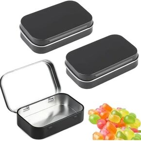 3Pcs Black Rectangular Small Tins with Lids Tin Boxes Tins Container Metal Empty Hinged Tin Storage Boxes for Candy Key Earrings Food Storage