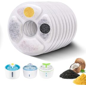 Pet Cat Water Fountain Replacement Filter Activated Carbonr Triple Filtration System Automatic Flower Water Dispenser Compatible for Cats and Dogs 8Pcs