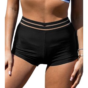 CUPSHE Women's Bikini Bottom Swim Shorts High Waisted Cut Out Ruching Bathing Suit