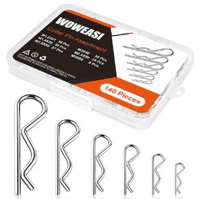 140pcs Cotter Pins, Woweasi Durable Cotter Pin Assortment Kit, Heavy Duty Carbon Steel R Clips Cotter Pins for Mechanics, Lawn Mowers, Rv Owners