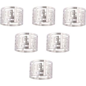 Mtsooning 6PCS Hollow Out Napkin Ring Holder, Silver Circle Serviette Buckles for Holiday Party Wedding Banquet Christmas Dinner Table Household Festival Decor