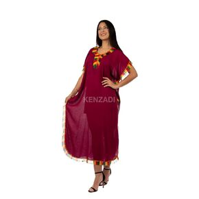 Moroccan Women Caftan Handmade Fits S To L Beach Cover up Made in Morocco by Kenzadi (Burgundy)