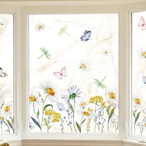 44 PCS Spring Summer Window Cling Sticker, Daisy Flower Window Decal for Home Party Supplies Shop Window Glass Display Decoration