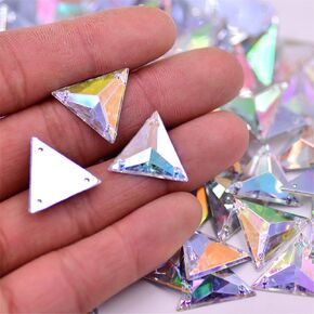 Big Bright 60pcs 16mm Triangle Light Crystal AB Acrylic Special Effect 3 Holes Sew on Rhinestones Accessory