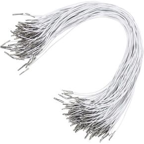 SEWACC Elastic String 50 Pcs Elastic Barbed Cord Stretch Loop Band with Metal Ends Elastic Cord String with Metal Barbs Fastener for Party Hat Masks Badges Signs Book Binding White Elastic Cord
