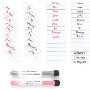 Baseball Magnets | 40pcs .5 x 2 inch | Lineup Magnets are .06 inch Thick | Coaches Baseball Board Refill KIT for Softball Magnetic Lineup Board | Softball Name Strips for Lineup