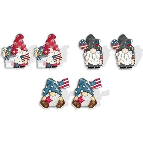 4 Pairs Independence Day Rainbow Acrylic Earrings Set for Women Girls Glitter Red White Blue American Flag 4th of July Patriotic Earrings Cute Heart Star Gnome Wooden Stud Earrings Jewelry