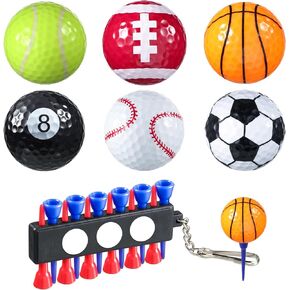 Shappy Assorted Golf Balls, 6 Pack Funny Golf Balls and 1 Pcs Golf Tee Holder Keychain with Golf Ball Marker, Colored Golf Balls Kits for Putting Driving Hitting Swing Training Men Adults Gifts