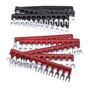 10 Pcs 12-Position Fork Type Terminal Jumper Block Wire Connector Barrier Strip 400V 12A (Black & Red)