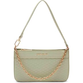 Anne Klein AK Debossed Logo Pouchette with Chain Swag, Green fig