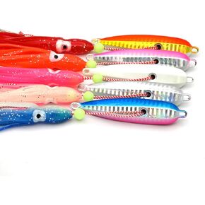 Squid Jig Lures, Swim Jigging, 5 Pieces kit, Saltwater Sea Fishing, Glow Metal Fishing Jigs Head, Octopus Bass Fly Jig, Kingfish Snapper Grouper