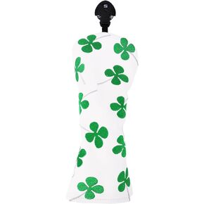 Golf Club Head Covers White Synthetic Leather Golf Headcovers Driver Headcover, 3/5 Fairway Wood Head Cover, Hybrid Headcover for Golf Clubs (Small Clover (1x Fairway Cover))