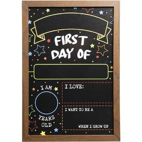 First Day Last Day of School Double Sided Sign with Frame (Reusable Dry Erase Board for Liquid Chalk Markers - 9.17" x 13.27")