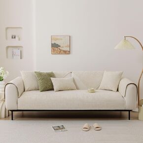 NICEEC Sectional Sofa Couch Covers for Living Room Waffle Design Chenille Armchair Slipcover Non-Slip Armrest Backrest Cover for Kids Pets Furniture Sofa Protector(Beige White,35''x35'')