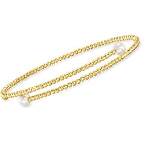 RS Pure by Ross-Simons 4-5mm Cultured Pearl Beaded Bypass Cuff Bracelet in 14kt Yellow Gold. 7 inches