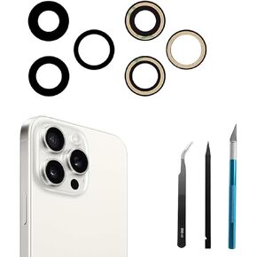 3pcs/Set Camera Lens Replacement for iPhone 15 Pro 6.1 inch Camera Lens Rear Glass Replacement with Pre-Installed Adhesive + Repair Tool Kit, Anti-Lens Scratch & Waterproof