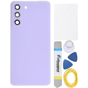 Lavender Plastic Back Panel Cover Replacement for Samsung Galaxy S21 FE 5G with Rear Camera's Frame Rear Camera's Glass Cover Pre-Install Adhesive and Installation Instruction Tool Kit