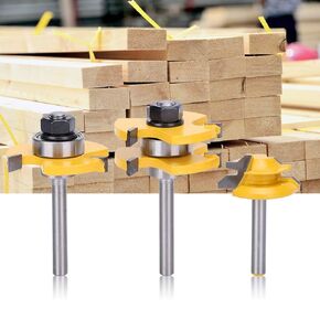 3Pcs Lock Miter 45 Degree Joint Router Bits Tongue and Groove 45° Lock Mitre Glue Joint Router Bit Router Bit Set 3 Teeth T Shape, Wood Milling Cutt