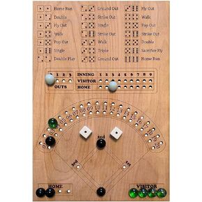 Baseball Dice Board Game Wood, Wooden Baseball Board Game with Dice Marbles for Kids Adults, Fun Double Battle Table Game