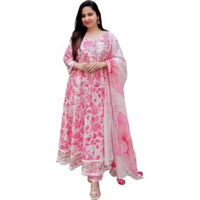 بدلة نسائية من Anarkali Kurti ذات الجزء السفلي من Dupatta، سترة جاهزة الصنع من كورتا الهندية الباكستانية لملابس الحفلات
