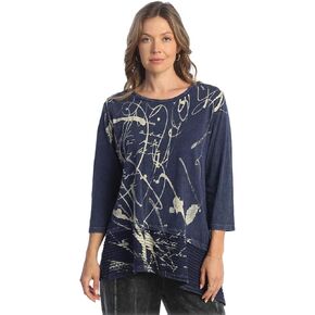 Jess & Jane Scrolls Mineral Washed Cotton Asymmetric Tunic Top, Denim