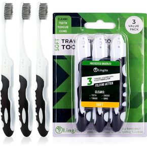 Lingito Travel Toothbrush, Folding Toothbrush Built in Cover, Travel Size Toothbrush for Hiking, Camping, Traveling, Portable Toothbrushes, Collapsible Travel Toothbrush Kit (3 Pack Soft-Multicolor)