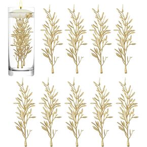 60PCS Gold Candle Center Filled Branch Faux Flowers Flower Filler Filling in Cylinder for Vases Filler Wedding Centerpiece Party Decor Floating Flowers Vase Fillers Vases