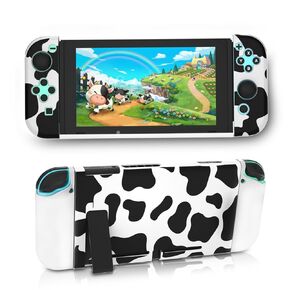 NANANINO Cow Print Switch Protective Case - Aesthetic and Durable Hard Case with Soft TPU Joycon Covers - Pink