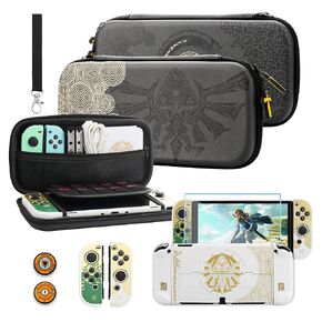 RHOTALL Carrying Case for Nintendo Switch OLED, Storage Cover for Switch OLED Accessories with Protective Skin, Screen Protector, Wristband and 2 Thumb Caps - for Zelda Tears of the Kingdom