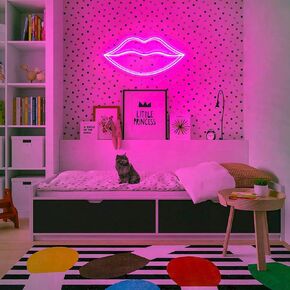 Kiss Me Lips Neon Sign for Wall Decor, Neon Lights for Bedroom Decor, Home Decor, Aesthetic Room Decor, Wedding Decor, Party Lights, Bathroom Decor, Kitchen Décor