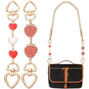 2PCS Purse Strap Extenders, Red Strawberry Heart Purse Chain Heart Shape Metal Chain Strap Extender Replacement Bag Chain Straps Charms for Shoulder Cross-Body Purse Clutch Handbag
