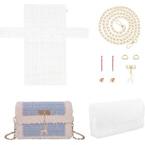 WADORN Embroidery Plastic Mesh Canvas Sheets, Blank Needlepoint Canvas Sheets DIY Crochet Bag Making Kit Handbag Cross Stitch Kits Clear Grid Bag Making Frame for Handmade Yarn Knit Crochet Projects