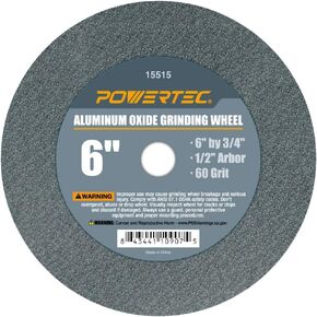 POWERTEC 15515 Bench and Pedestal Grinding Wheels, 6 Inch x 3/4 Inch, 1/2 Arbor, 60 Grit, Aluminum Oxide Bench Grinder Wheel for Bench Grinder, 1 Pack
