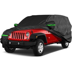 Car Cover for Jeep Wrangler 4 Door (1987-2024) JK JL CJ YJ TJ, Waterproof All Weather Car Cover for Automobiles, Outdoor Windproof, Dustproof, UV Proof Protection Fit for Jeep Wrangler (Black)