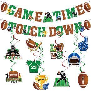Football Party Decorations Set Football Banner Game Time Garland & Wall Hanging Swirls Spirals Streamers for Football Party Supplies & Sports Birthday Decorations
