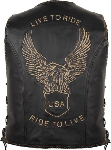 Men's motorcycle leather vest with an eagle embossing (L) in Saudi Arabia