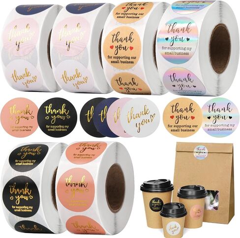 Thank You Stickers Small Business - 6 Rolls 3000 Pieces Thank You for Supporting My Small Business Stickers Labels for Envelopes, Bubble Mailers and Gift Bags Packaging, 1 Inch，500 Pieces Each Roll in Saudi Arabia