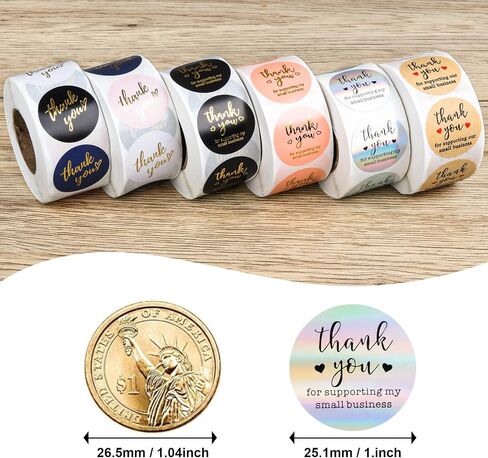 Thank You Stickers Small Business - 6 Rolls 3000 Pieces Thank You for Supporting My Small Business Stickers Labels for Envelopes, Bubble Mailers and Gift Bags Packaging, 1 Inch，500 Pieces Each Roll in Saudi Arabia