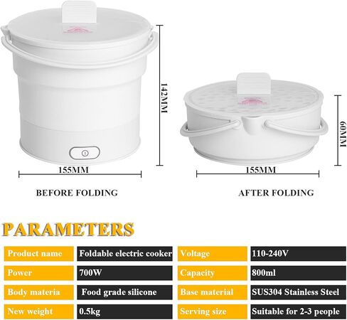 طباخ كهربائي قابل للطي، غلاية كهربائية صغيرة، وعاء تسخين قابل للطي، وعاء غليان الماء مع باخرة 100-240 فولت in Kuwait