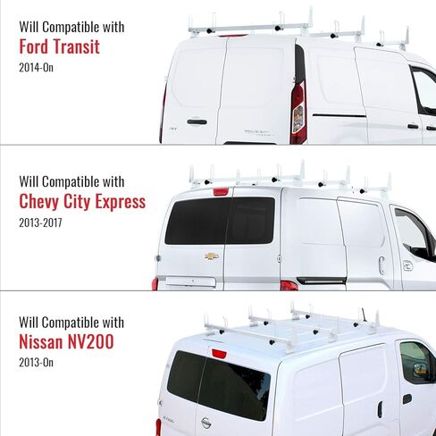 قضبان متقاطعة لسقف الشاحنة الفولاذية طراز X202 من AA-Racks تناسب 2013-On NV200/ 2014-On Transit Connect/ 2013-2017 City Express، 3 بار 50 بوصة - أبيض in Kuwait