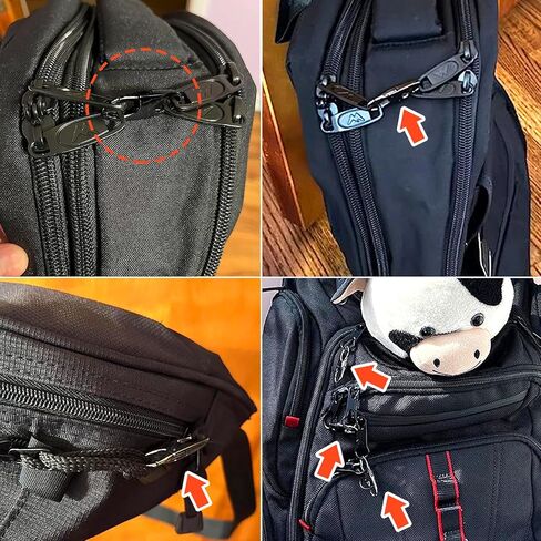 مشبك أقفال بسحاب، مشابك حلقة تسلق لمنع السرقة، استبدال سحب السحاب، مشبك معدني مزدوج الفتح (أسود، 4 عبوات) in Kuwait