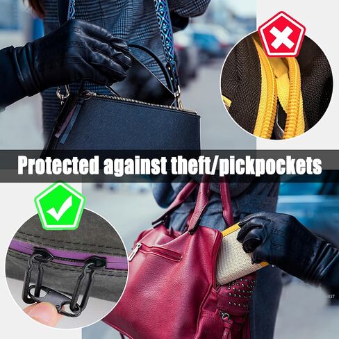 مشبك أقفال بسحاب، مشابك حلقة تسلق لمنع السرقة، استبدال سحب السحاب، مشبك معدني مزدوج الفتح (أسود، 4 عبوات) in Kuwait