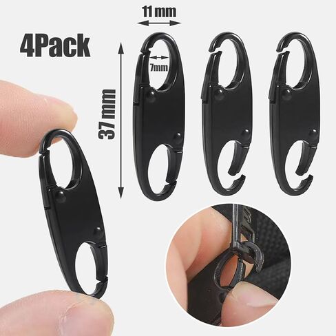 مشبك أقفال بسحاب، مشابك حلقة تسلق لمنع السرقة، استبدال سحب السحاب، مشبك معدني مزدوج الفتح (أسود، 4 عبوات) in Kuwait