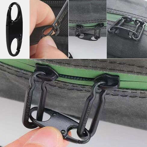 مشبك أقفال بسحاب، مشابك حلقة تسلق لمنع السرقة، استبدال سحب السحاب، مشبك معدني مزدوج الفتح (أسود، 4 عبوات) in Kuwait