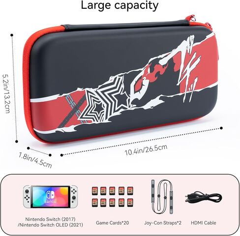 حقيبة حمل لجهاز Nintendo Switch/Switch OLED، حقيبة حمل محمولة واقية للسفر مع 20 فتحة لبطاقة الألعاب، حقيبة تخزين صلبة تناسب وحدة تحكم Switch وملحقات الألعاب (Persona 5) in Kuwait
