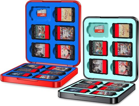 حامل حقيبة ألعاب سويتش - عبوتان من ملحقات هدايا صغيرة محمولة لتنظيم الألعاب - مع 24 فتحة خرطوشة و24 وحدة تخزين لبطاقات SD الصغيرة، وإغلاق مغناطيسي، وغطاء صلب وبطانة ناعمة in Kuwait