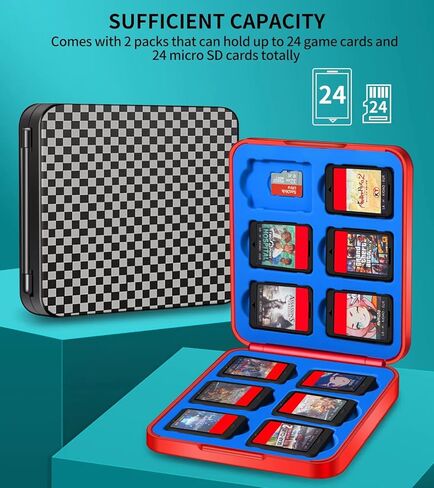 حامل حقيبة ألعاب سويتش - عبوتان من ملحقات هدايا صغيرة محمولة لتنظيم الألعاب - مع 24 فتحة خرطوشة و24 وحدة تخزين لبطاقات SD الصغيرة، وإغلاق مغناطيسي، وغطاء صلب وبطانة ناعمة in Kuwait