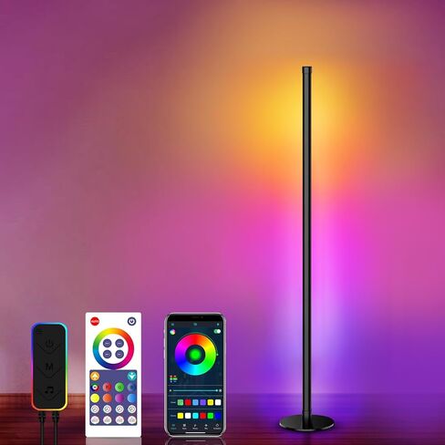 2 in 1 Dimmable Floor Lamp, Smart Corner LED Floor Lamp with App and Remote Control, 16 Million DIY Colors, Music Sync, Timer Setting Scene Modes for Bedroom, Living Room, Studio in Kuwait