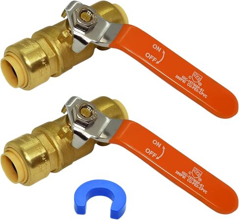 PAKA TOOLS صمام كروي يعمل بالدفع للتوصيل، صمام مياه مناسب للدفع مقاس 3/4 بوصة × 3/4 بوصة مع مشبك فصل، صمام سباكة دفع مناسب بالكامل للمنفذ PEX، النحاس، CPVC، PE-RT، النحاس (2- علية) in Kuwait